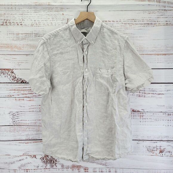 Everlane Shirt Mens M Gray White Linen Button Down Striped Pocket Preppy Casual - Picture 1 of 8